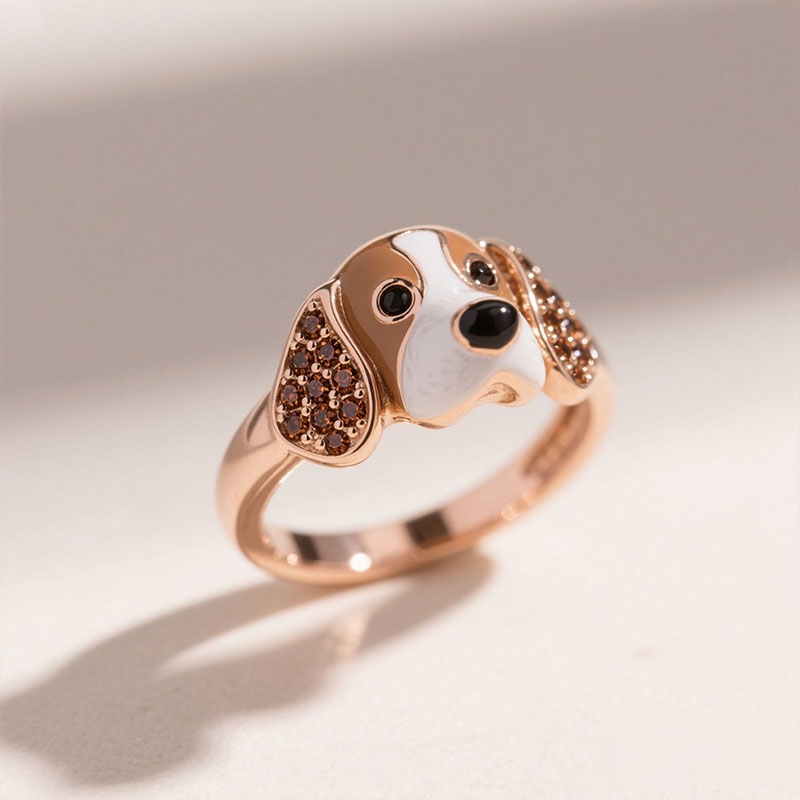 Anyes Basset Hound Enamel Coffee Cocktail Ring