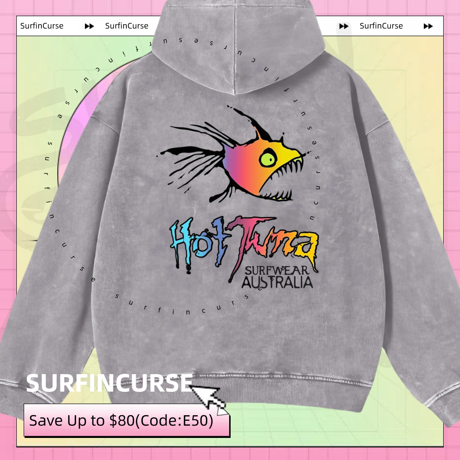 Australia Surf Printed Unisex Washed Hoodie