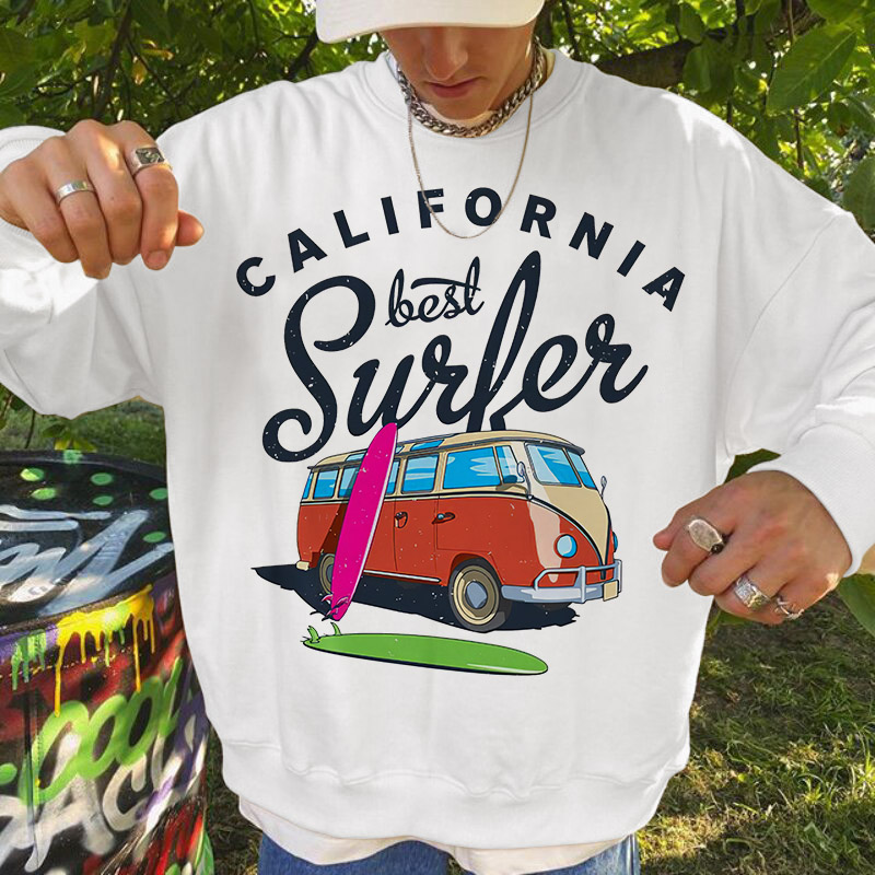 California Best Surfer Bus Graphic Men��s Sweatshirt-{surfincurse}