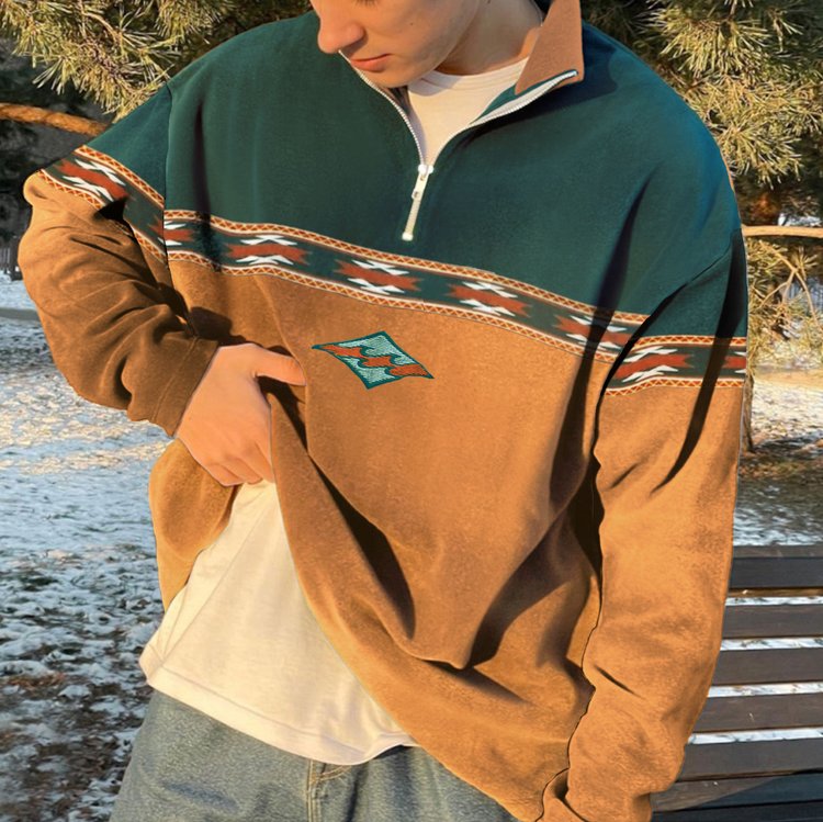 Vintage Mountain Zipper Casual Men's Sweatshirt-{surfincurse}
