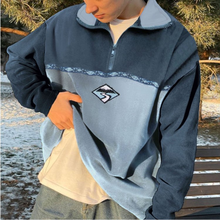 Vintage Mountain Zipper Casual Men's Sweatshirt-{surfincurse}