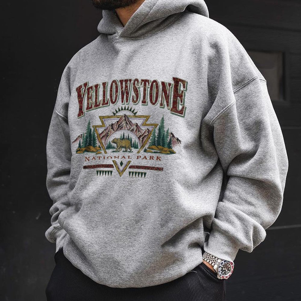 Vintage Yellowstone National Park Printed Men's Hoodie-surfincurse