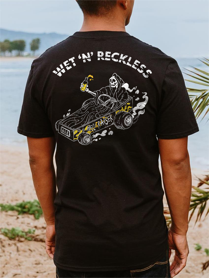 Wet ��N�� Reckless Skeleton Graphics Men's Short Sleeves T-shirt-{surfincurse}