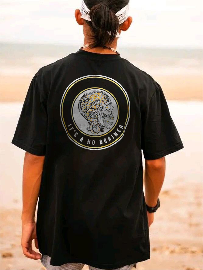 It��s A No Brainer Octopus Brian Skull Graphic Print Men's Short Sleeves T-shirt-{surfincurse}