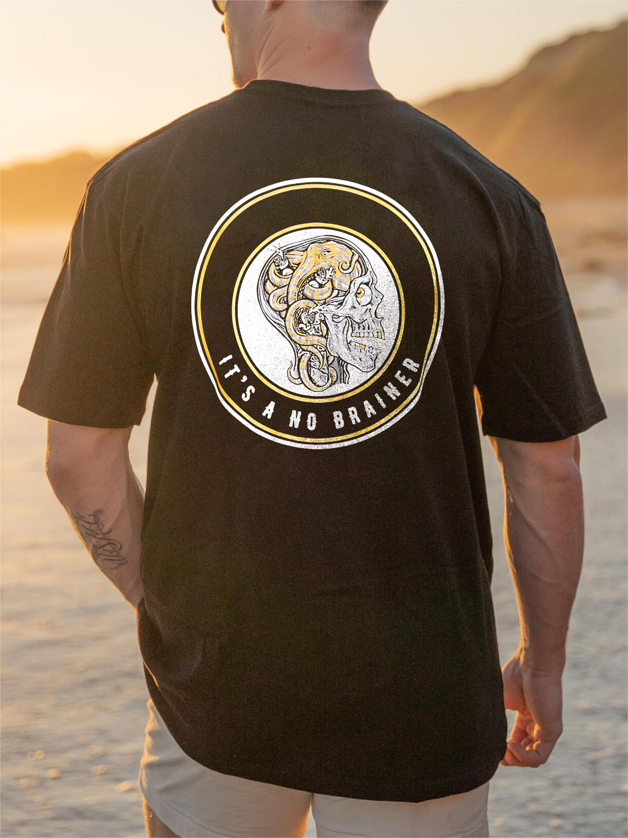 It��s A No Brainer Octopus Brian Skull Graphic Print Men's Short Sleeves T-shirt-{surfincurse}