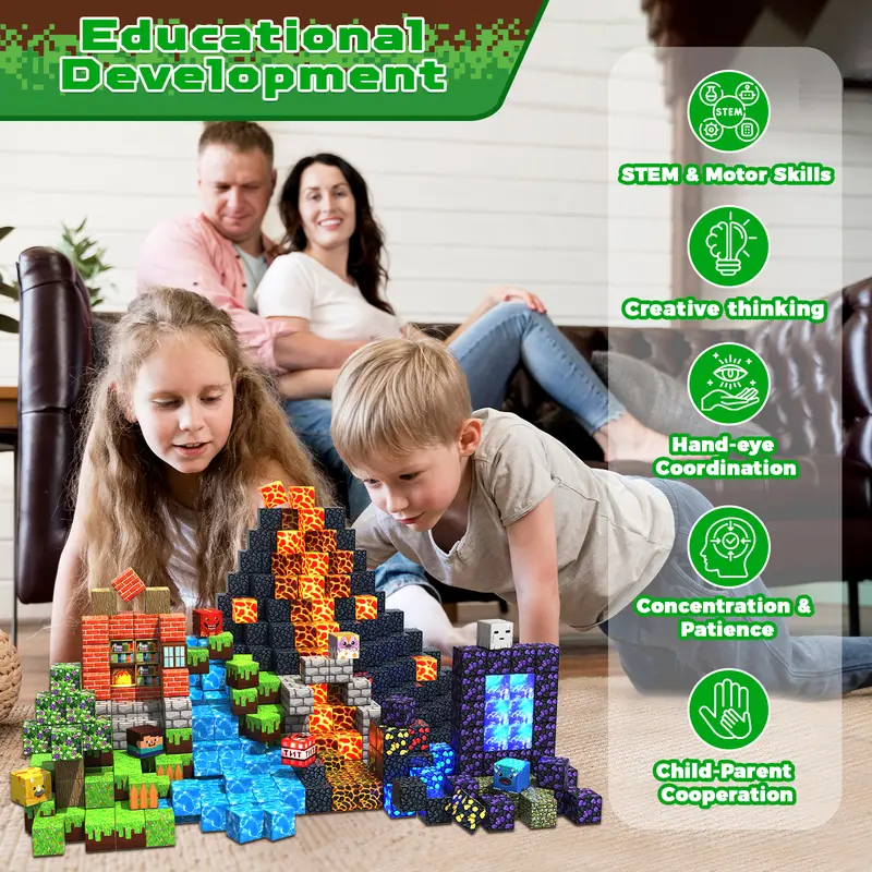 150PC Light-Up Magnetic Blocks - STEM Sensory Toy Ages 3-10