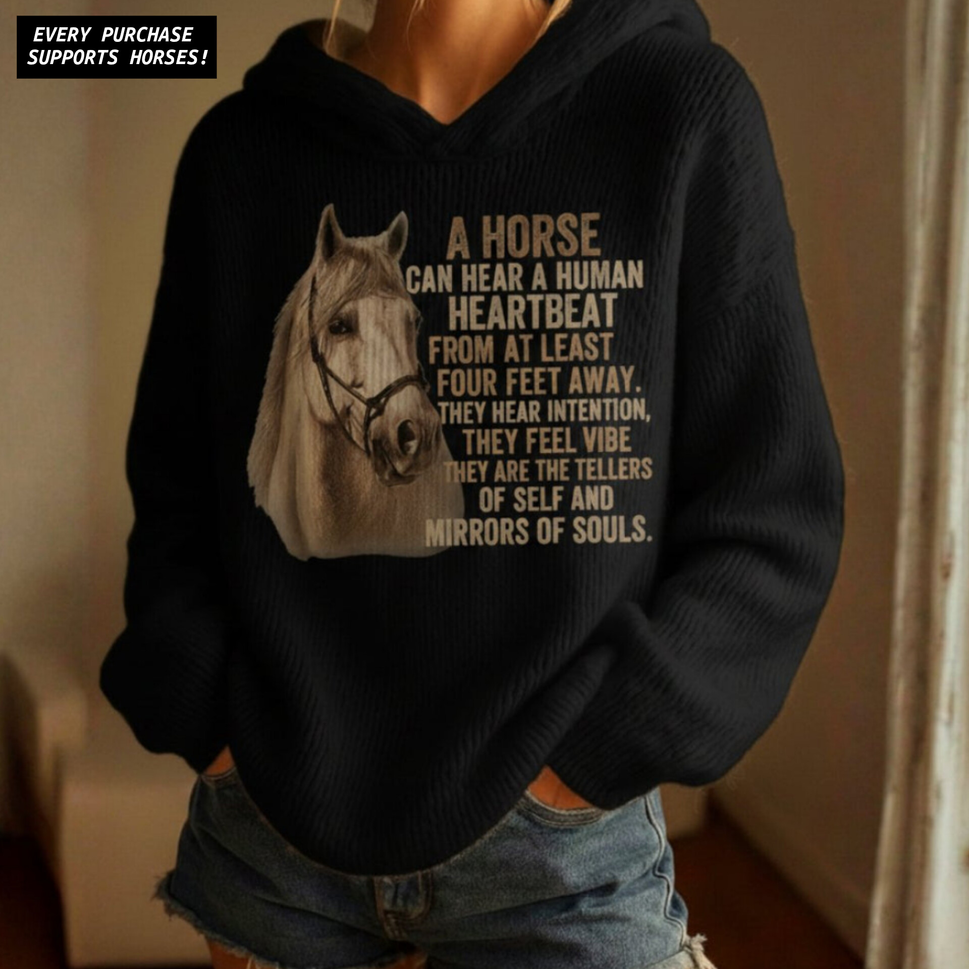 Oversized Horse Knit Hoodie