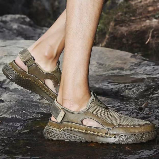 Men's Handmade Genuine Leather Mesh Sandals