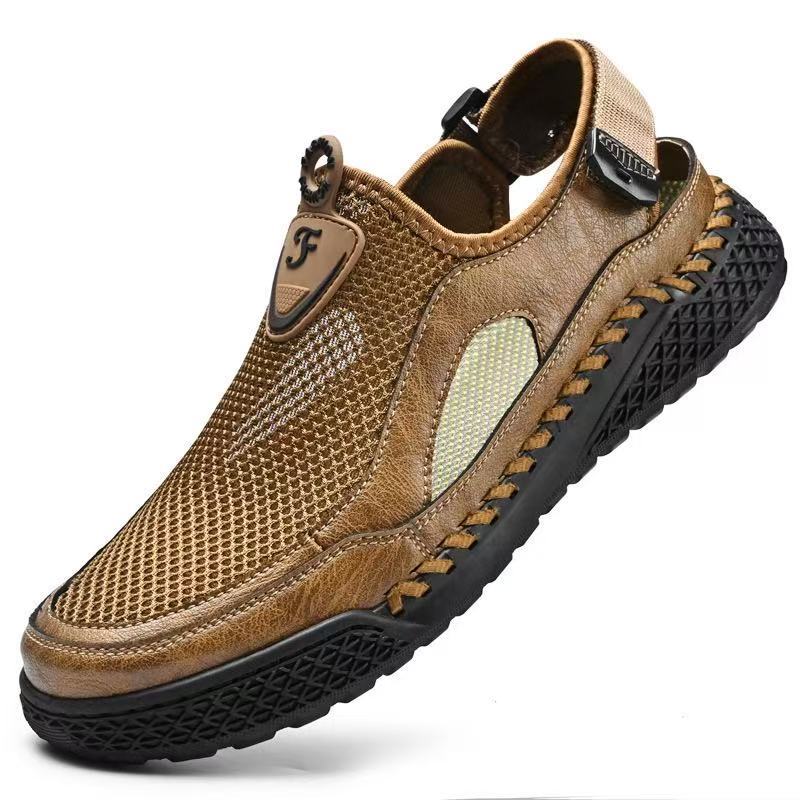 Men's Handmade Genuine Leather Mesh Sandals