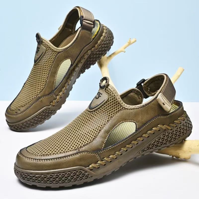 Men's Handmade Genuine Leather Mesh Sandals