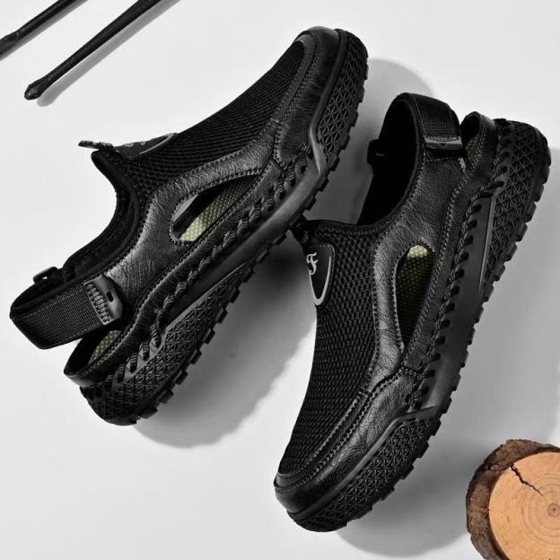 Men's Handmade Genuine Leather Mesh Sandals