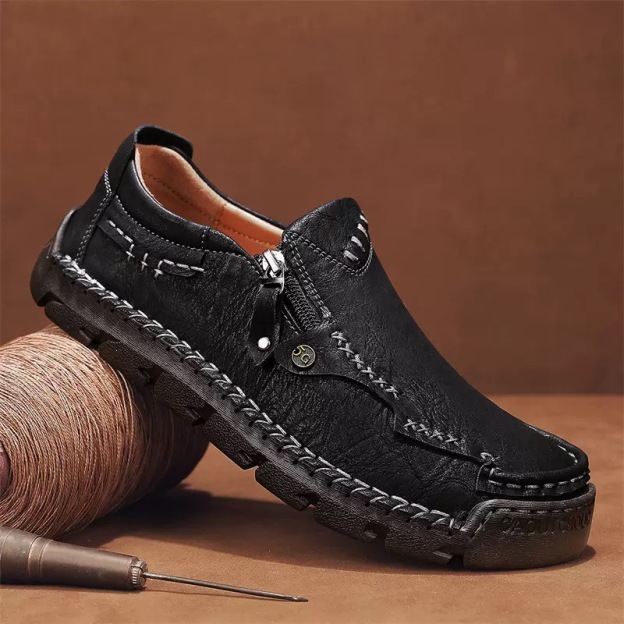 Men Handmade Cowhide Arch Support Zipper Loafers