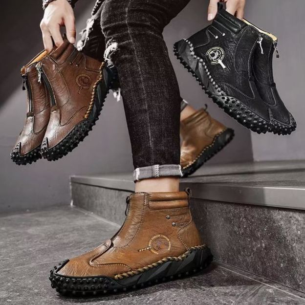 Men’s Relax Fit Leather Loafers – Handmade Craft, Anti-Slip Rubber Sole