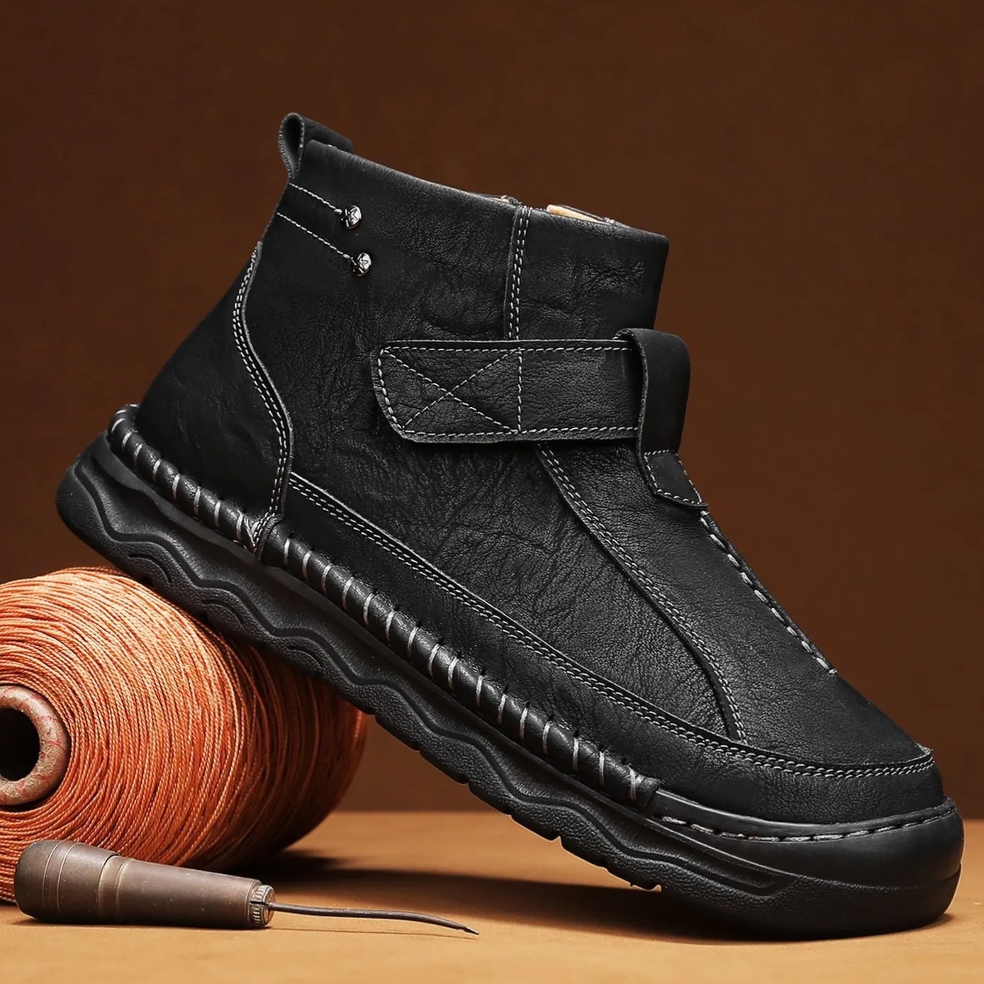 Comfort Fit Leather Sneakers – Handcrafted with Shock Absorption