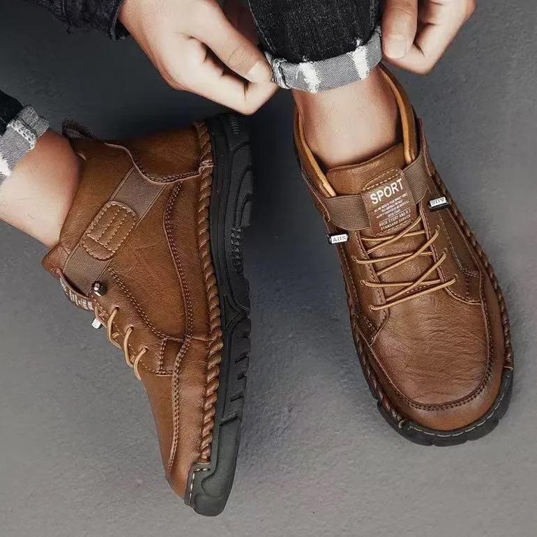 Handcrafted Leather Slip-Ons – Breathable Mesh & Easy Wear