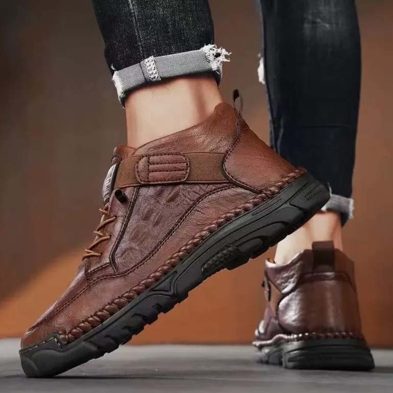 Handcrafted Leather Slip-Ons – Breathable Mesh & Easy Wear