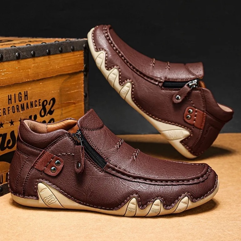 Genuine Leather Walking Shoes – Orthopedic Arch Support Design