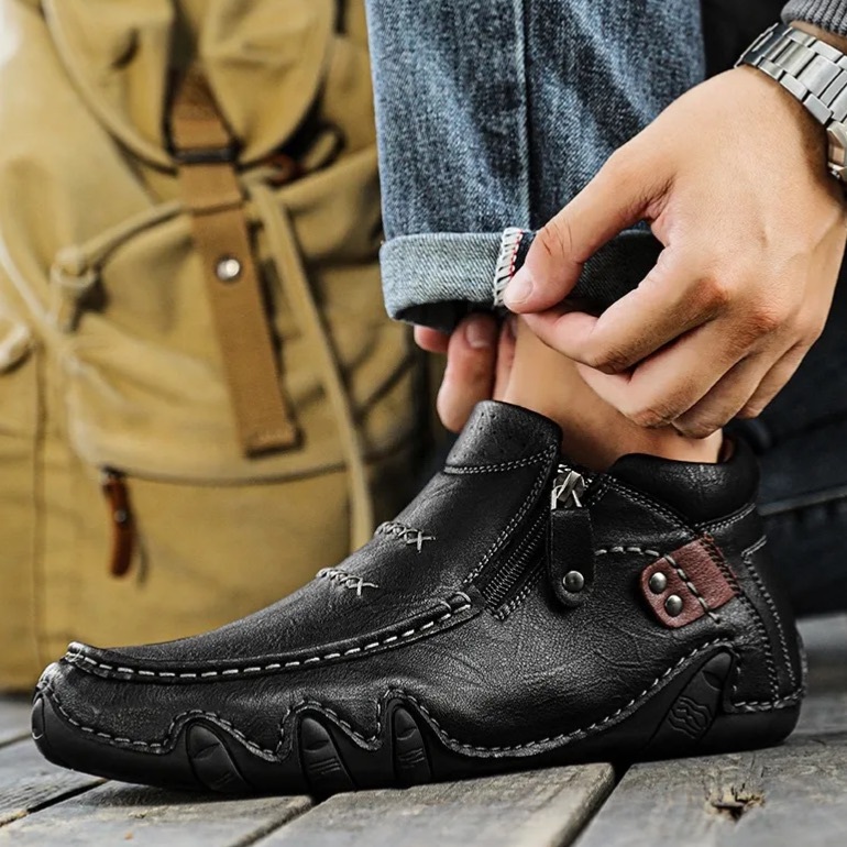 Genuine Leather Walking Shoes – Orthopedic Arch Support Design