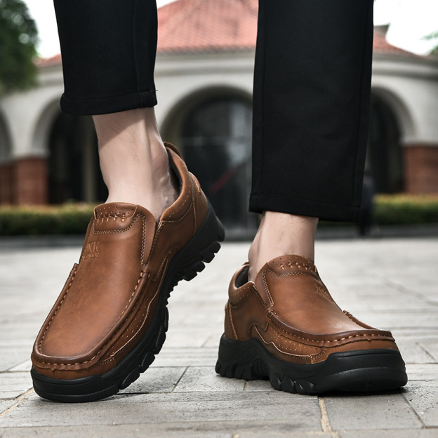 Men's Handcrafted Wide Toe Outdoor Loafers | Arch Support Leather Shoes