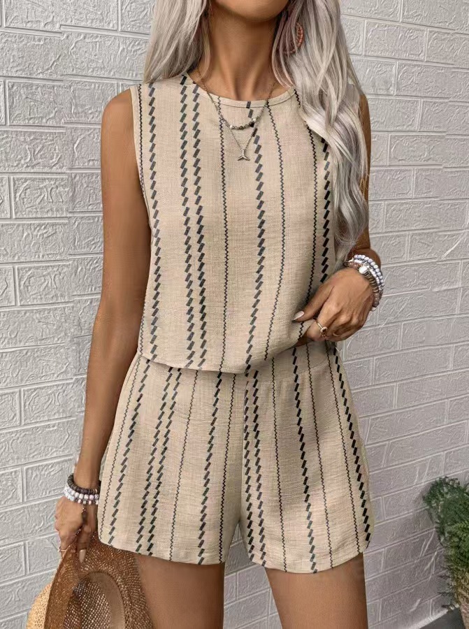 Women's striped sleeveless vest and shorts two-piece set