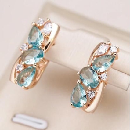 [Copy]Aquamarine and Zircon Silver Needle earring