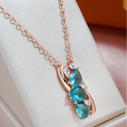 Aquamarine and Zircon Silver Needle Necklace