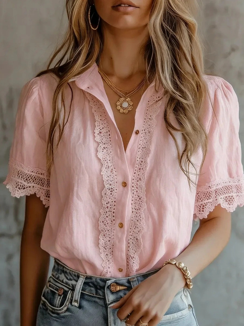 Women's loose lace short-sleeved top