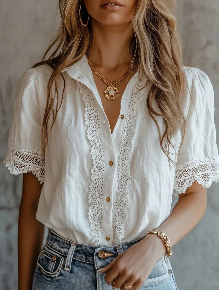 Women's loose lace short-sleeved top