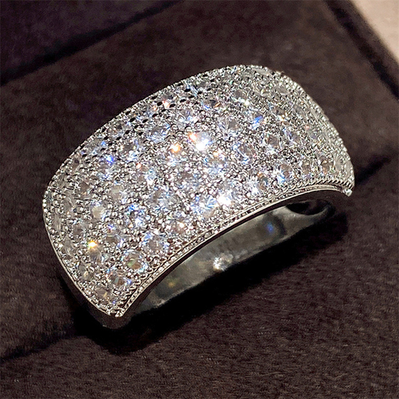 White gold plated super sparkly half-circle ring