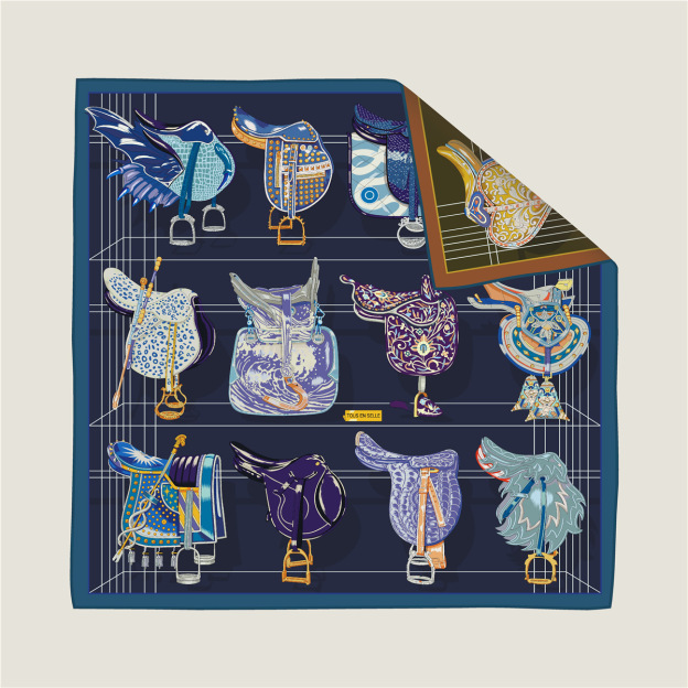 Saddle chain double-sided pattern silk scarf