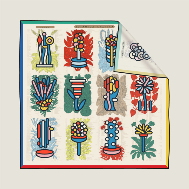 New double-sided plant and flower pattern silk scarf