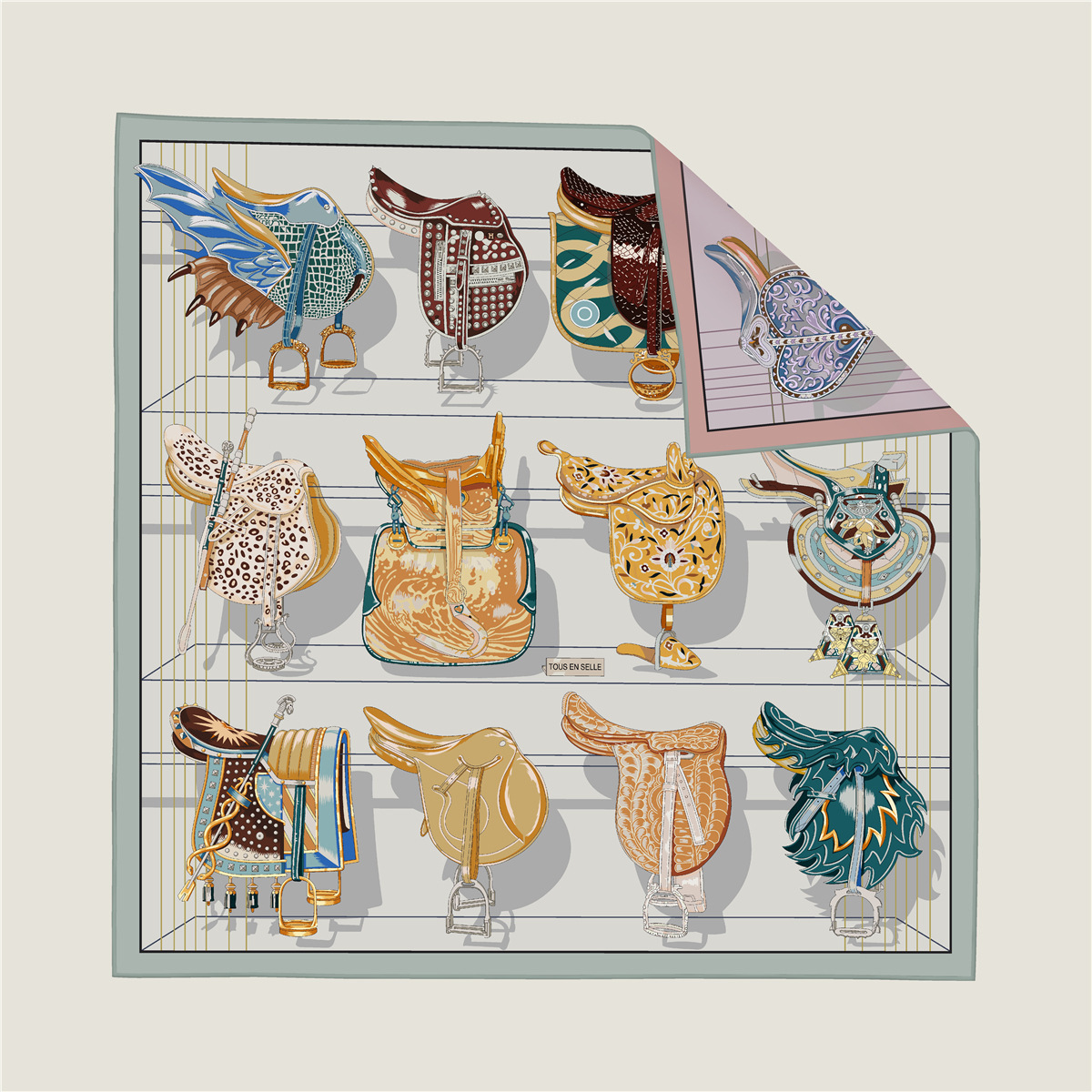 Saddle chain double-sided pattern silk scarf