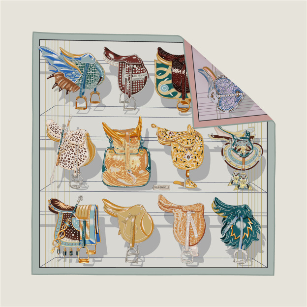 Saddle chain double-sided pattern silk scarf