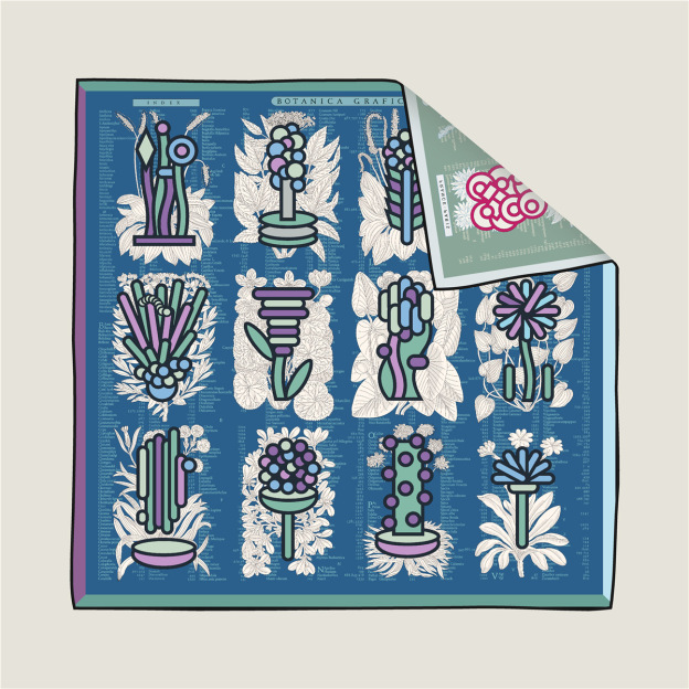 New double-sided plant and flower pattern silk scarf