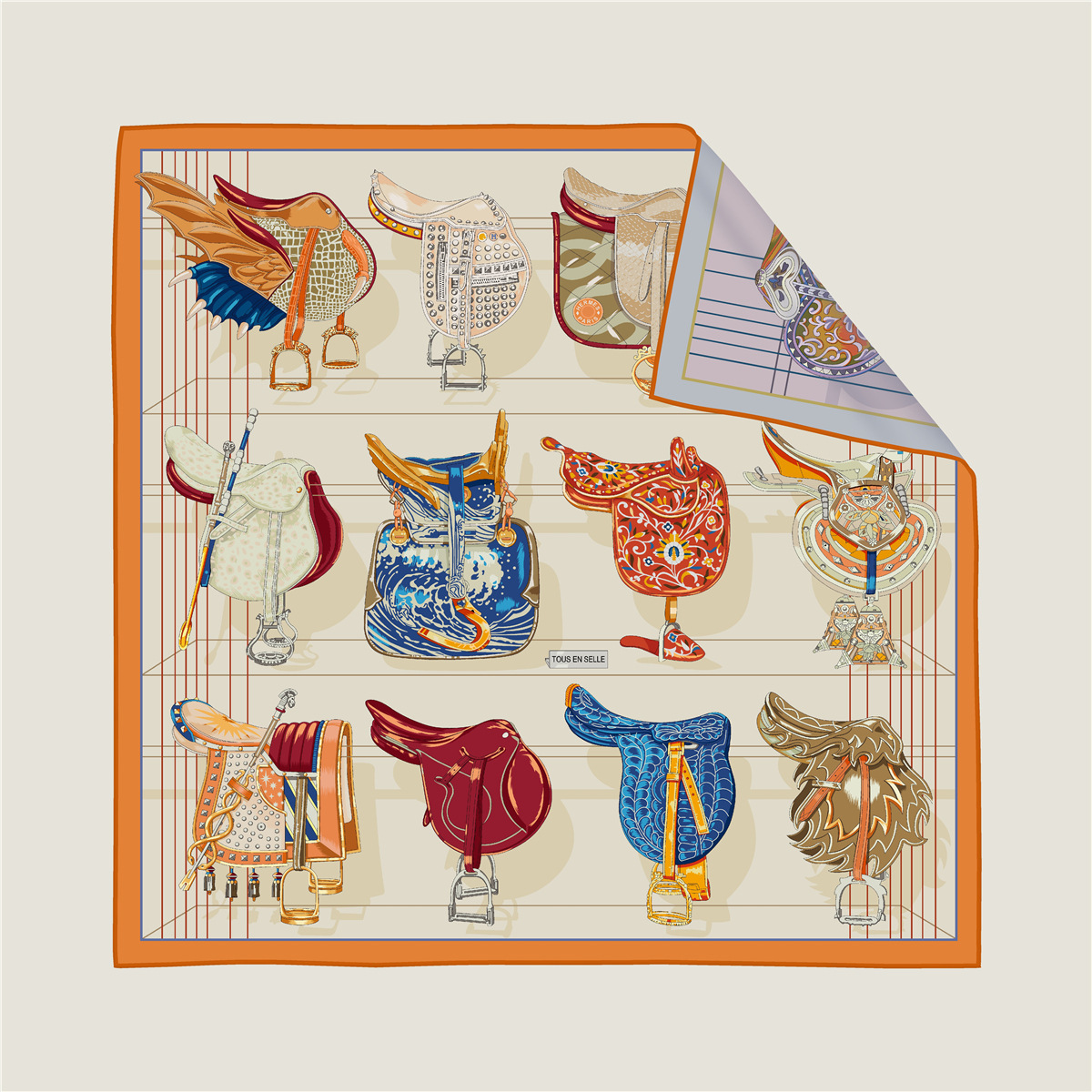 Saddle chain double-sided pattern silk scarf