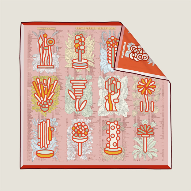 New double-sided plant and flower pattern silk scarf