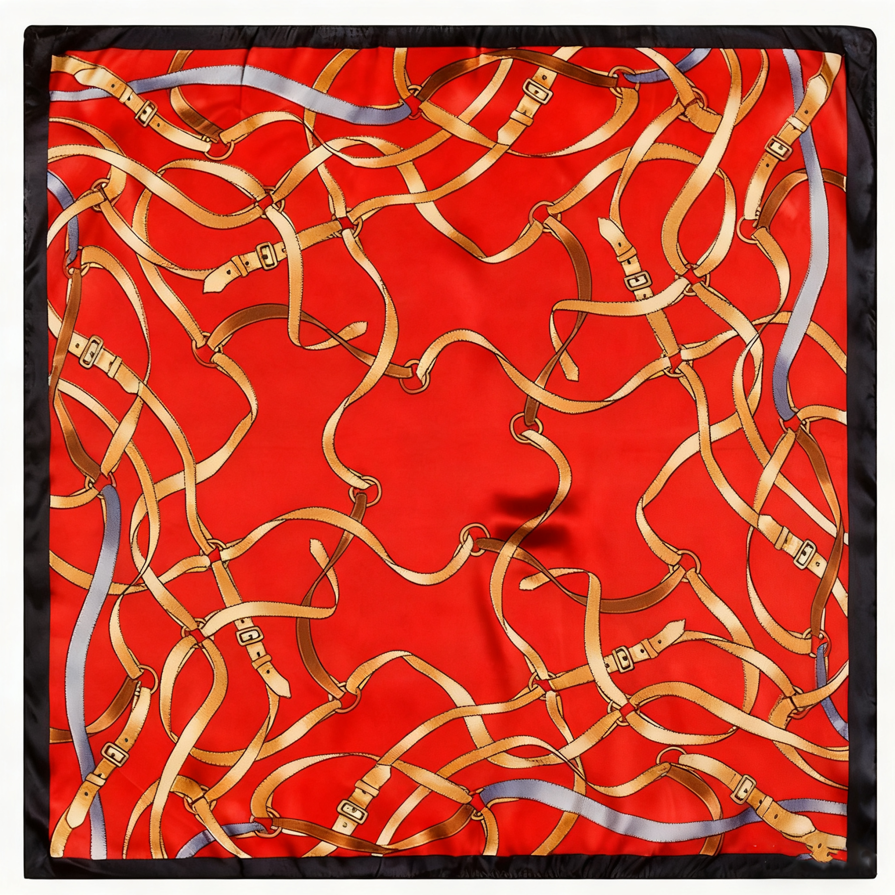 Belt and ribbon flying patchwork silk scarf