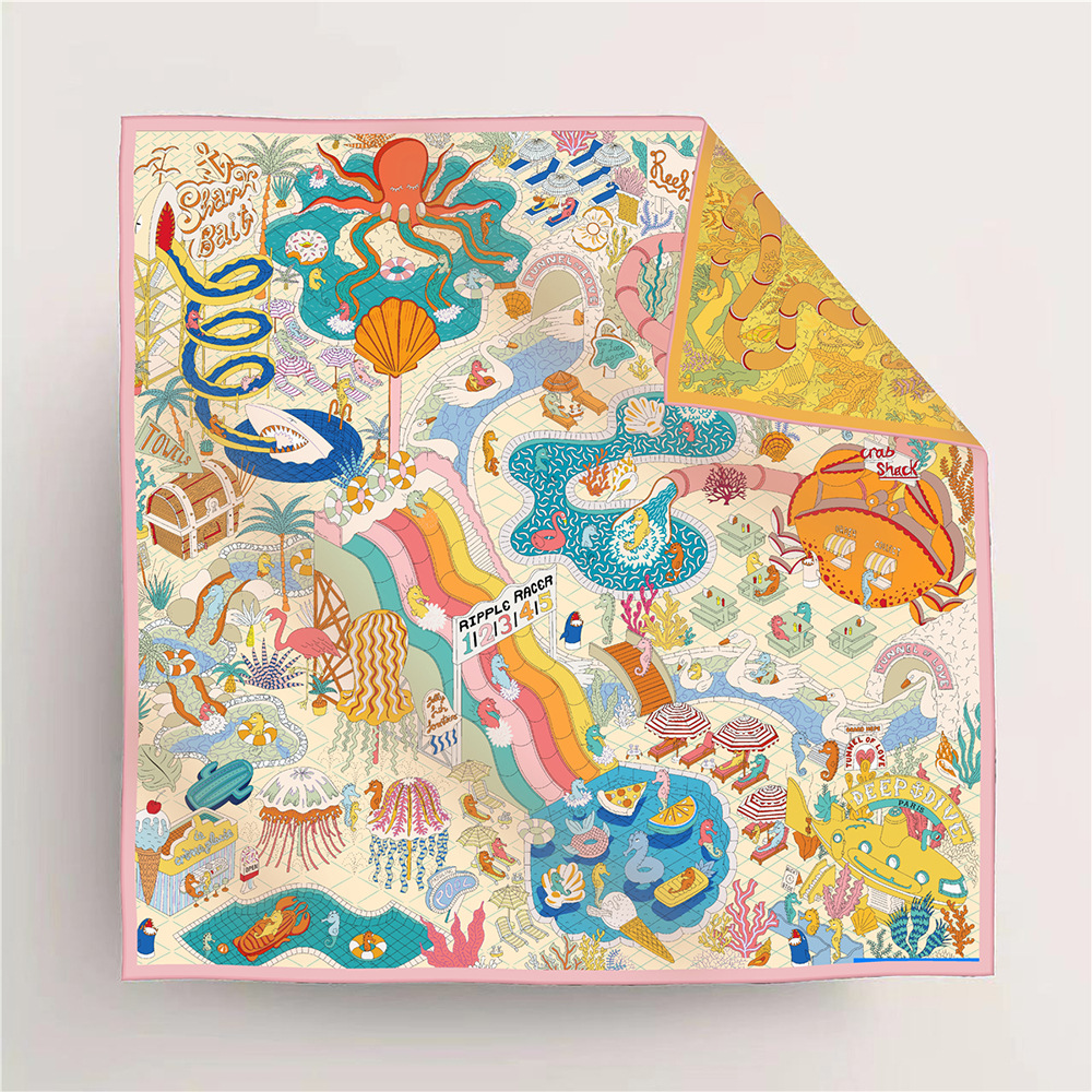Undersea Amusement Park Double-Sided Silk Scarf