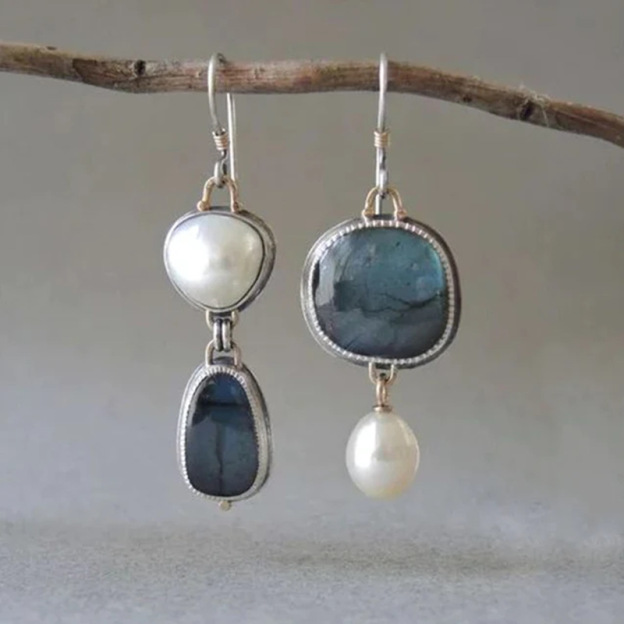 Asymmetrical blue-purple agate inlaid earrings