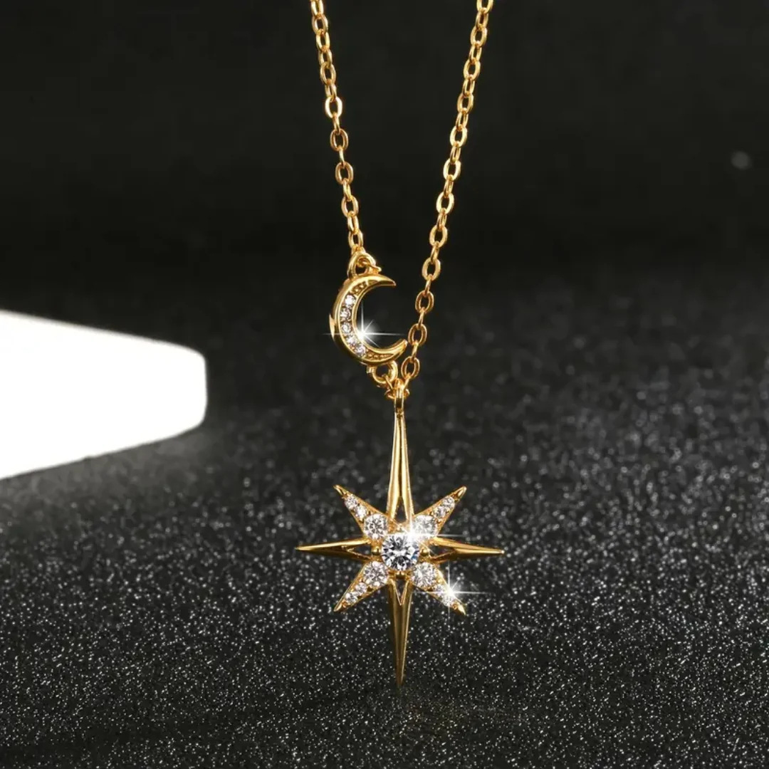 Eight-pointed star moon pendant necklace