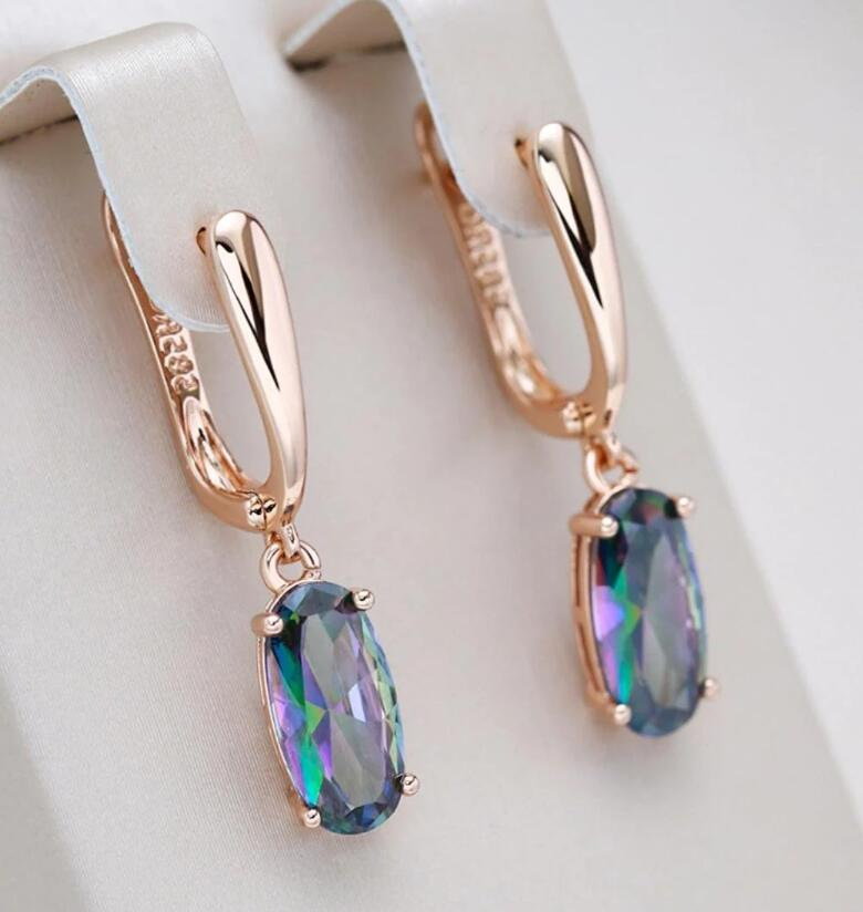 Oval colored silver needle earrings