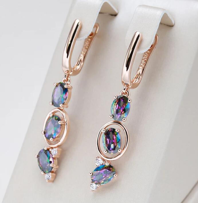 Austrian round colored gemstone silver needle earrings