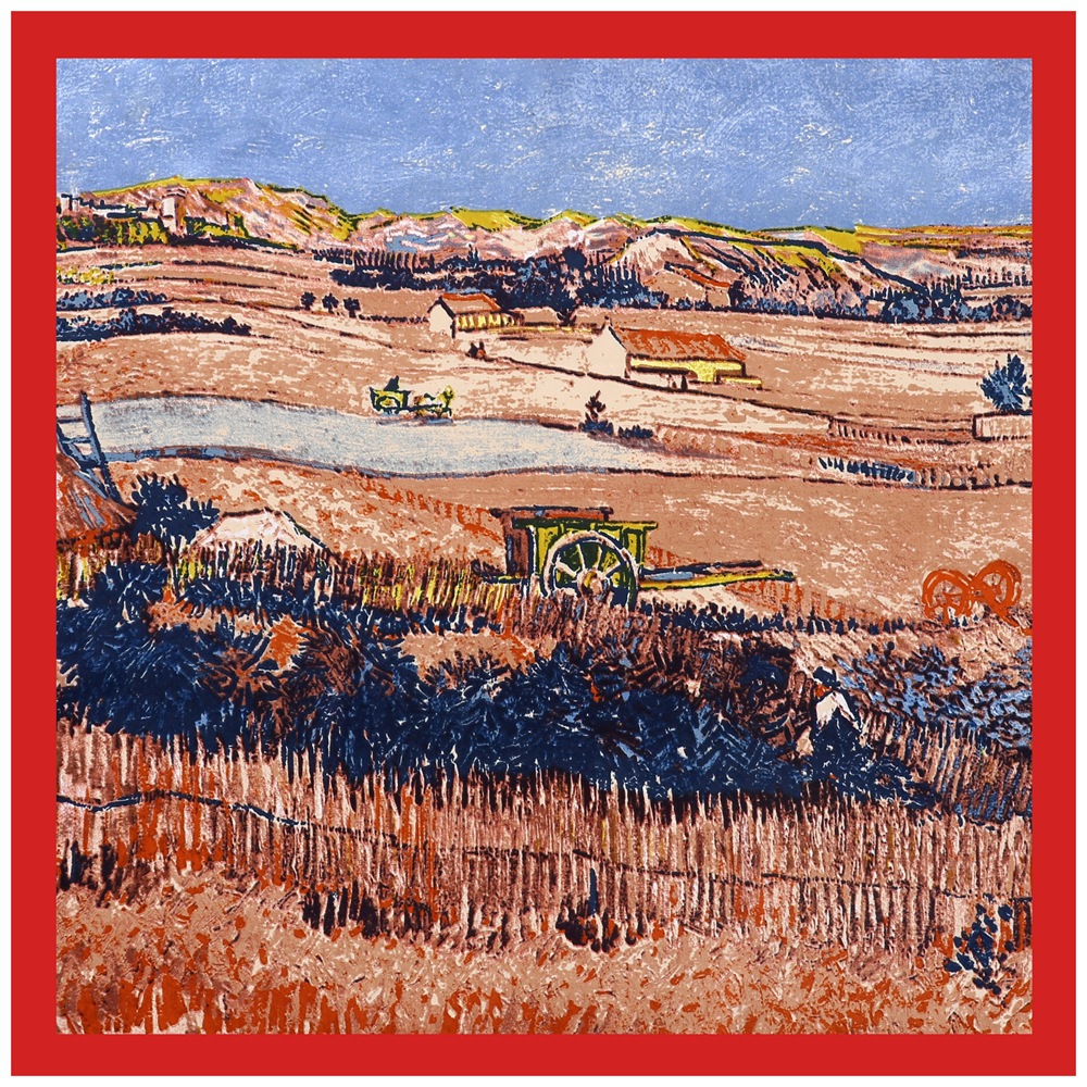 Oil painting field harvest pattern silk scarf