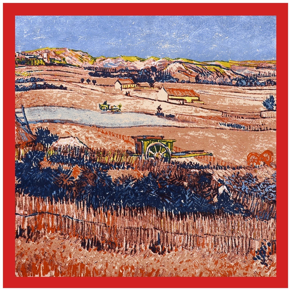 Oil painting field harvest pattern silk scarf