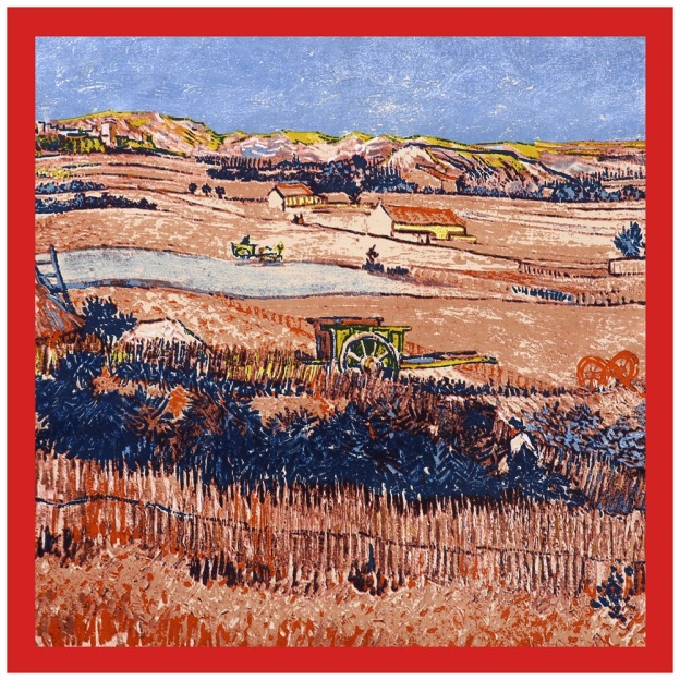 Oil painting field harvest pattern silk scarf