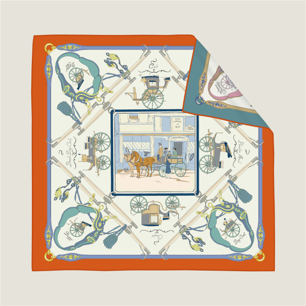 Double-sided horse-drawn horizontal pattern silk scarf