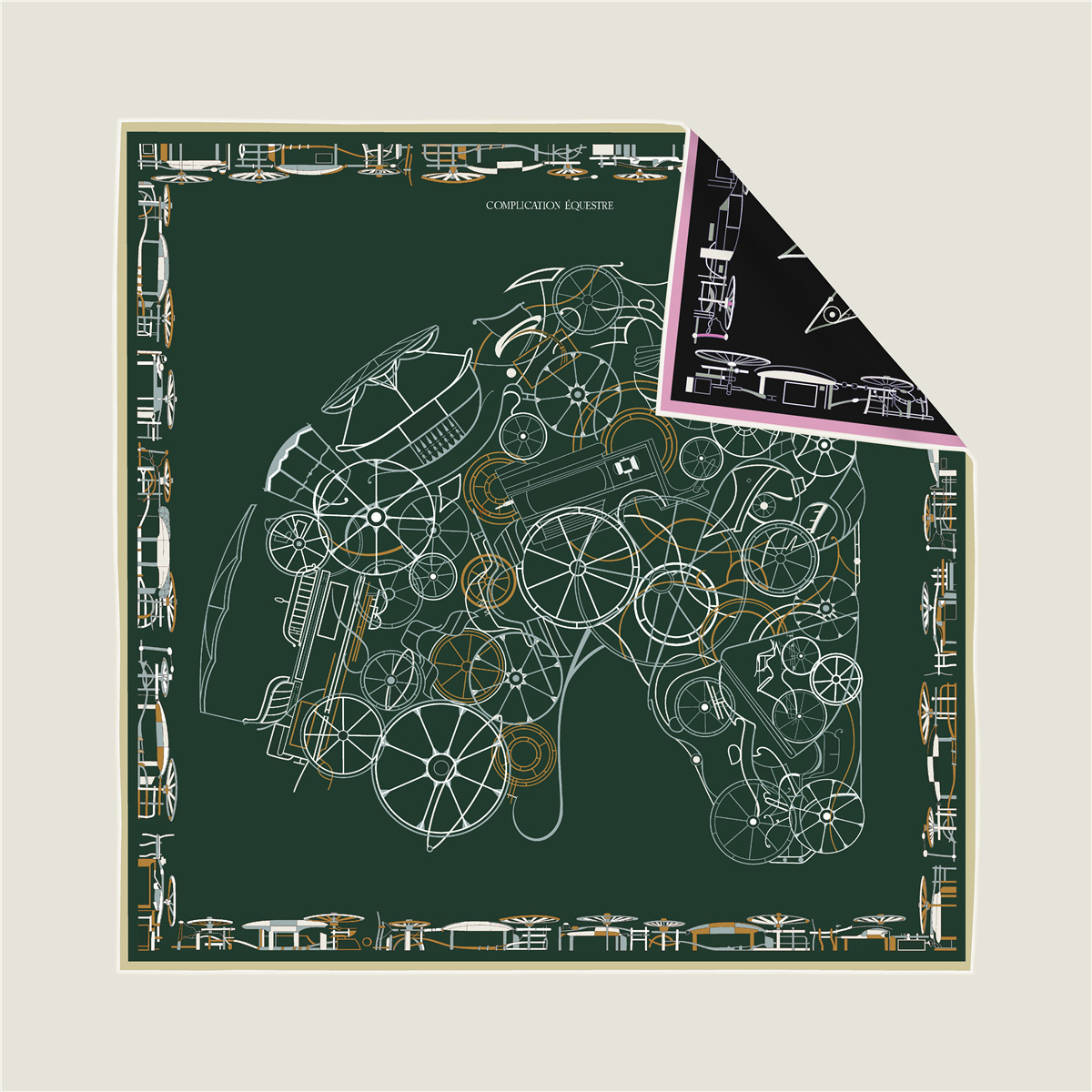 Double-sided mechanical carriage pattern silk scarf