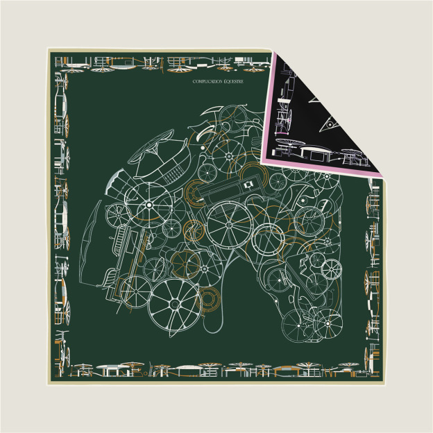 Double-sided mechanical carriage pattern silk scarf