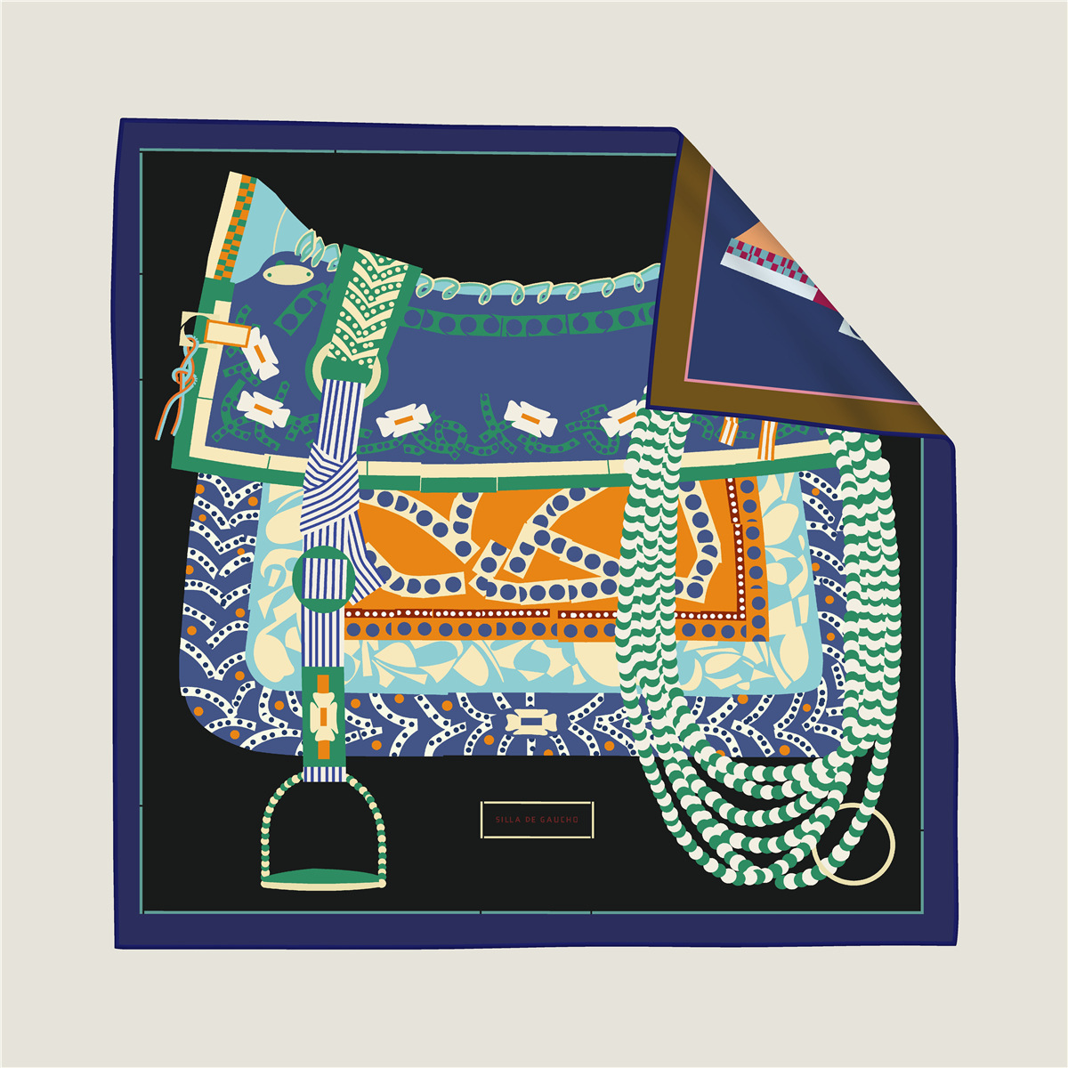 New saddle chain double-sided pattern silk scarf