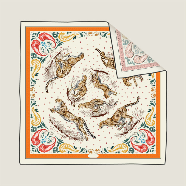 Leopard cashew flower double-sided pattern silk scarf